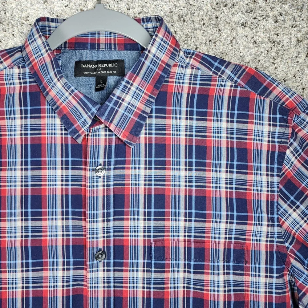 Banana Republic Button Down Mens L Slim Fit Soft Wash Plaid Shirt Excellent